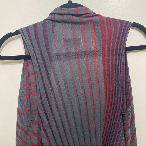Sarah Pacini Striped Knit Long Vest Size Small-Medium Burgundy Grey - Picture 7 of 10